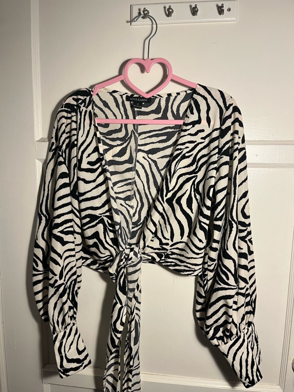 Black Zebra Tie-Front Crop Top - Hers & Mine S